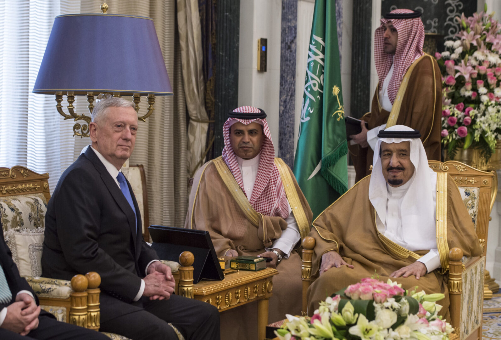 Secretary of Defense Jim Mattis meets with Saudi Arabia’s King Salman Bin Abdulaziz Al-Saud in Riyadh, Saudi Arabia, April 19, 2017. (DOD photo by U.S. Air Force Tech. Sgt. Brigitte N. Brantley)